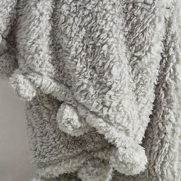 Pottery Barn Cozy Pom Pom Sherpa Throw - Color: Smoke - Picture 2 of 8